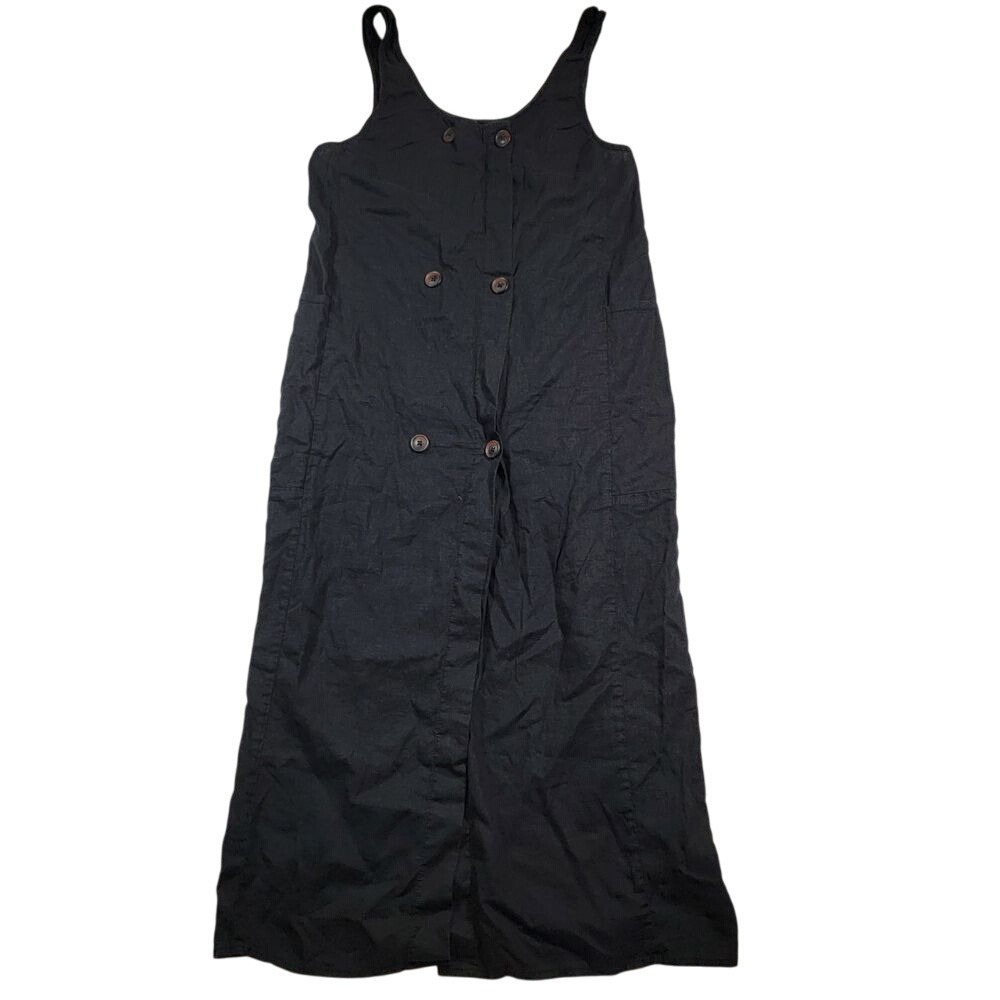 Urban Outfitters Women's Delia Double Breasted Linen Blend Midi Dress Sz S Black